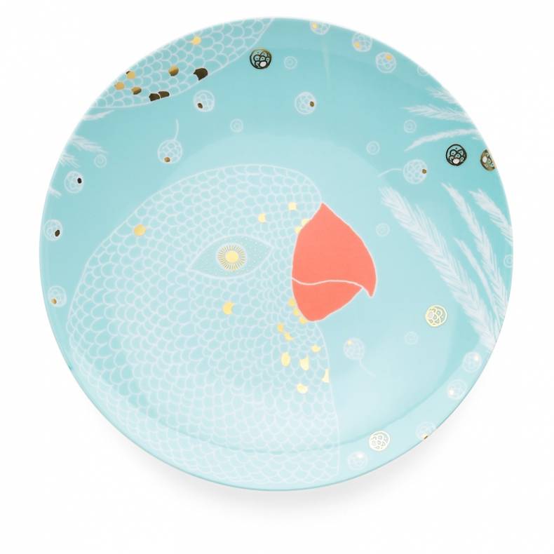 Turquoise dinner plate with bird