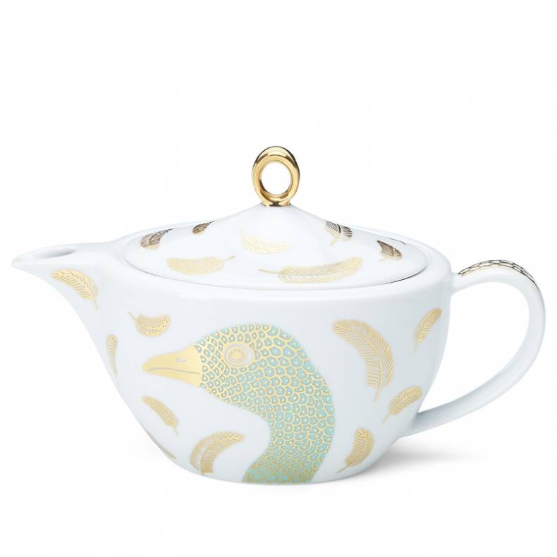 Tea pot with turquoise bird