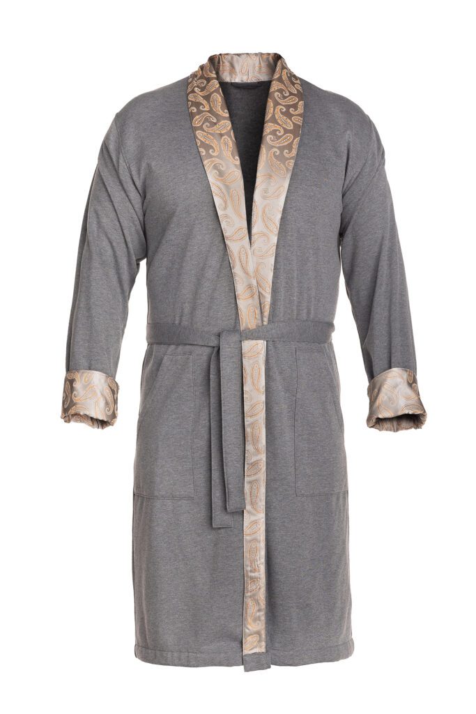 Cotton fleece robe with silk