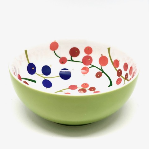 A small green bowl with currants