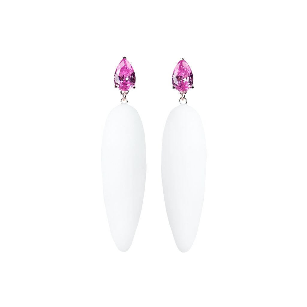 Kõrvarõngad Nymphe roosa kivi ja valge kumm