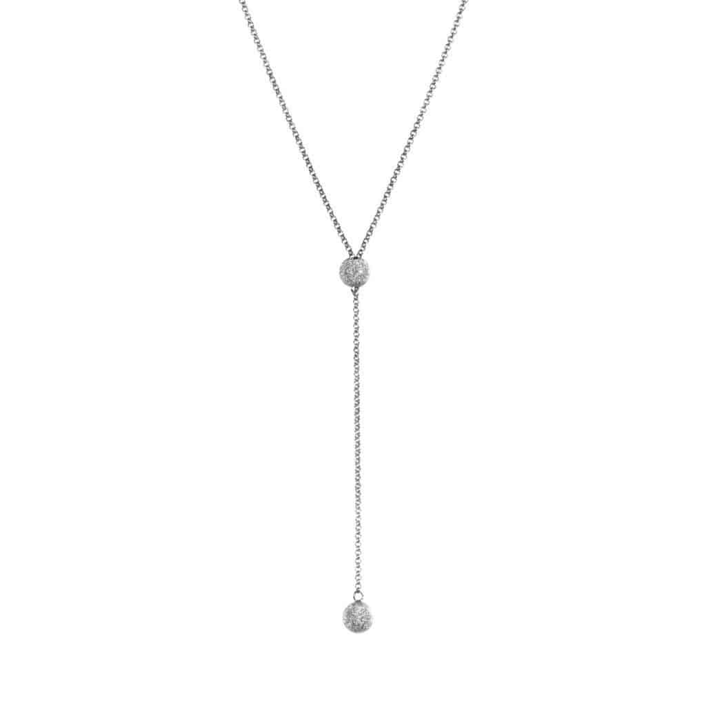 Necklace with sugarballs and pendant. Length 49cm, additional 8cm pendant. Sterling silver necklace covered with rhodium or rose gold.