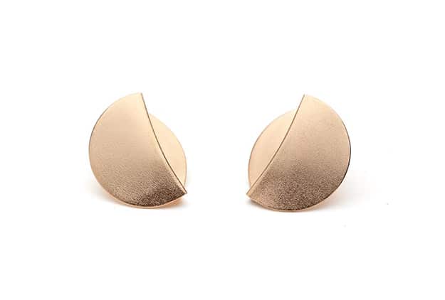 Earrings BeyB Round TwoFold 19, silver, rose gold