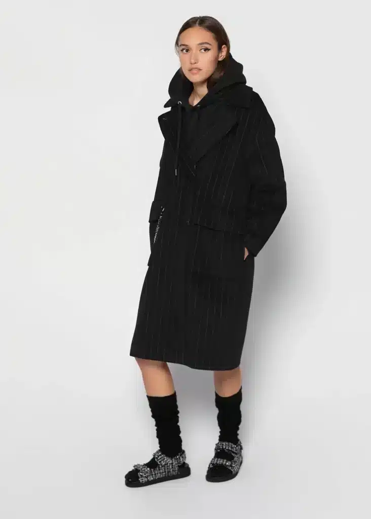 JOE Angora-blend Pinstripe Coat – Black