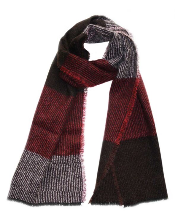 Kelpman-Textile-Linear-mohair-wool-scarf-pink-red-brown-