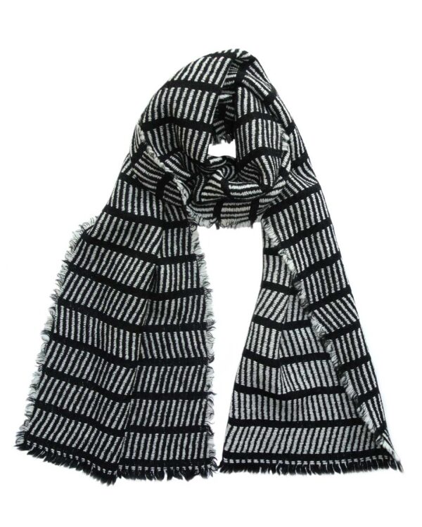 Kelpman-Textile-Zig-Zag-wool-scarf-black-white