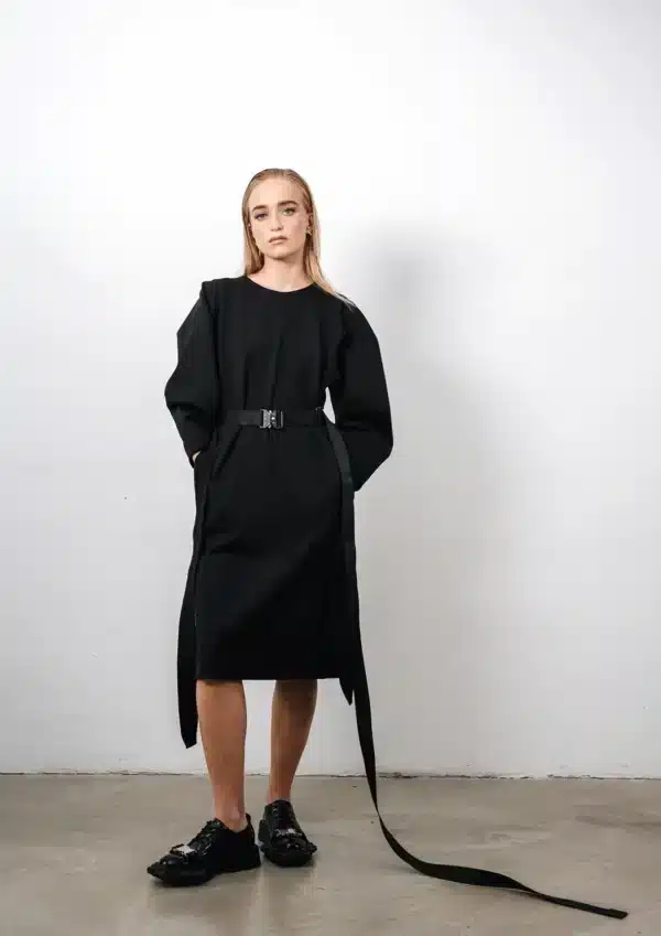 Eve Hanson volume sleeve jersey dress in black