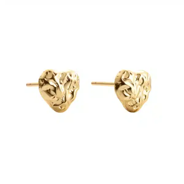 Onehe Heart shaped golden stud earrings