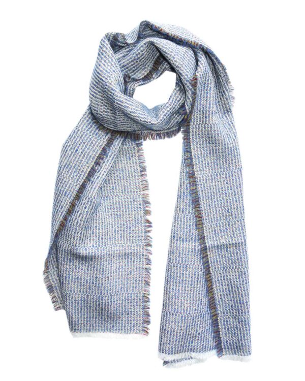 Kelmpan Textile LINEAR MOHAIR blend wool scarf blue mix Kel101