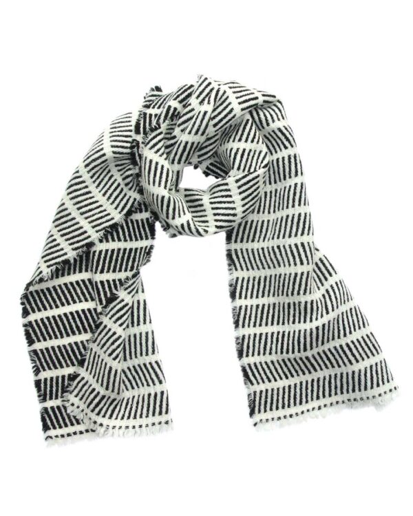 Kelpman Textile ZIG ZAG wool scarf white black Kel41