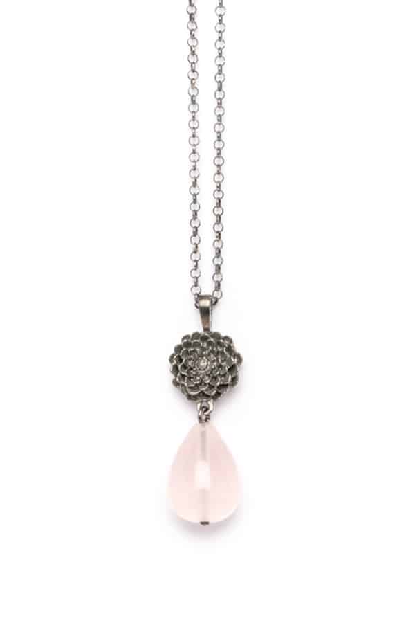Necklace DALIA with rose quartz