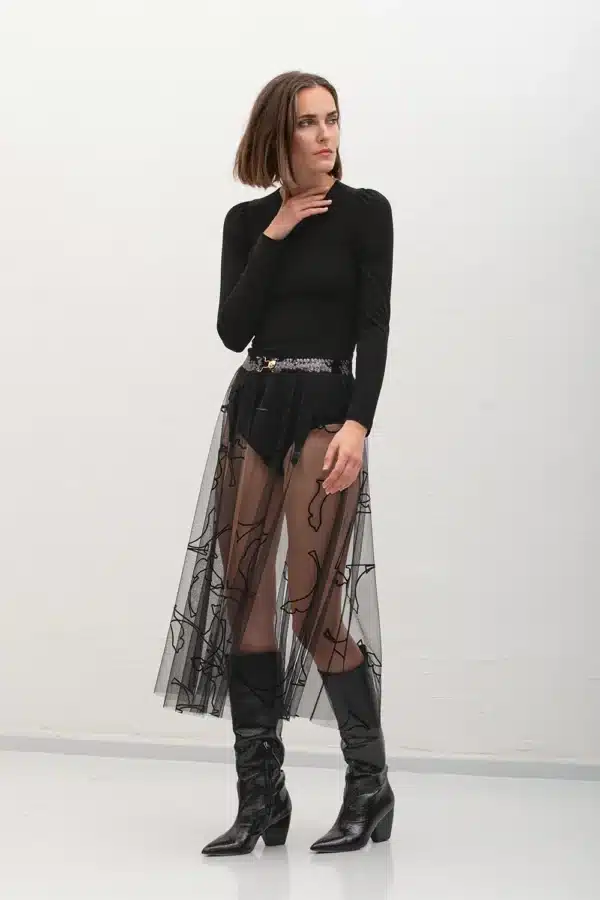 Jo Velvet Cat Tulle Skirt – Black