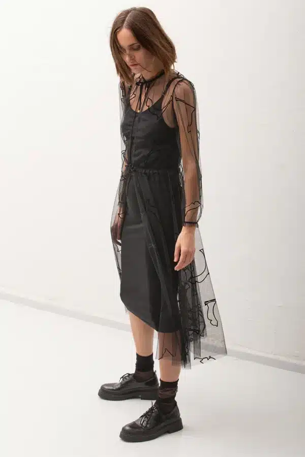 Susan Velvet Cat Tulle Dress – Black
