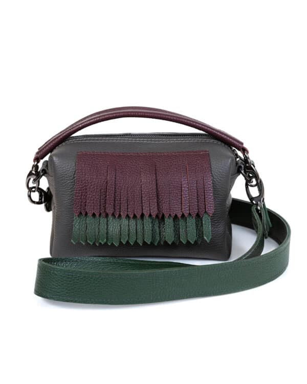 Chrome leather bag Leone gray with fringes