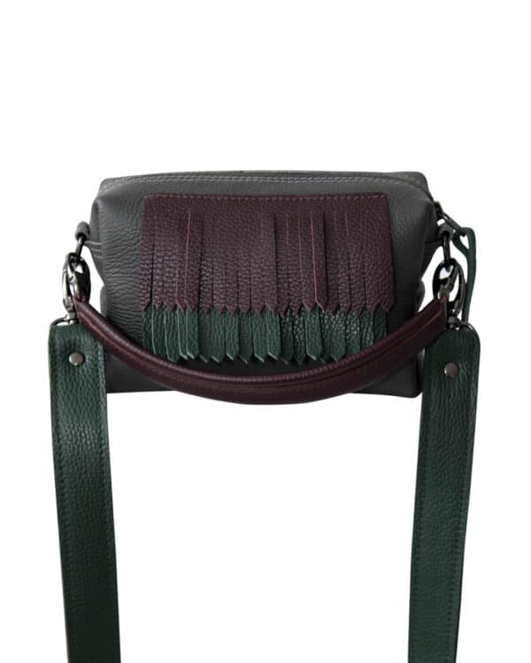 Chrome leather bag Leone gray with fringes