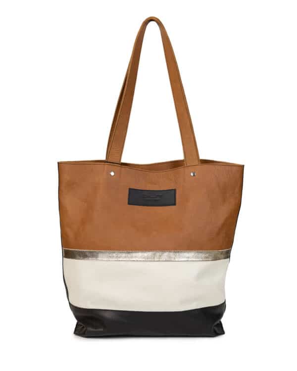 Light brown-white-black and gold shoulder bag