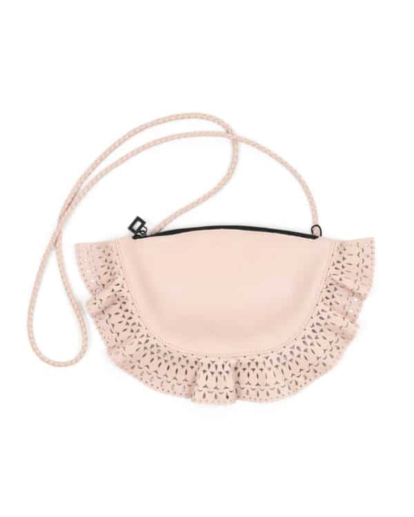 Light pink shoulder bag with lace frills