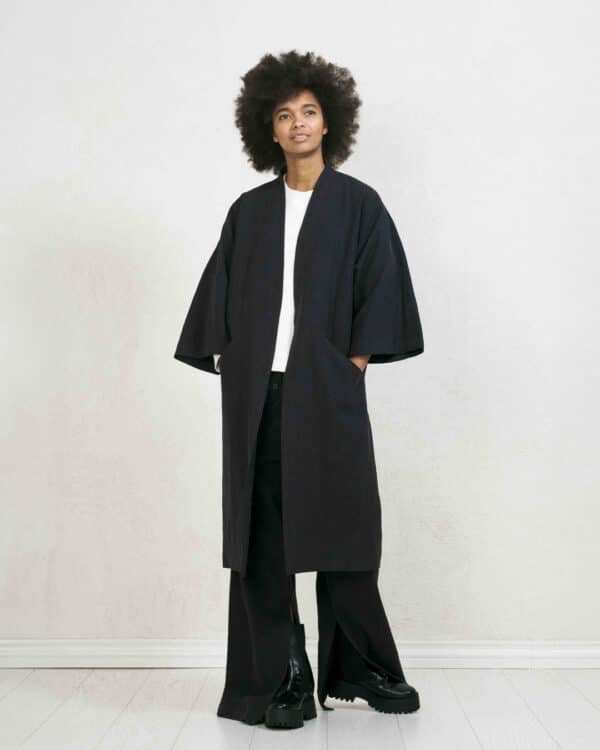 Long linen kimono black