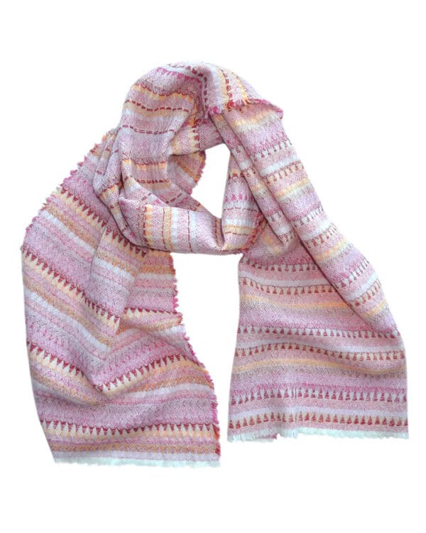 HARLEQUIN MERINO blend wool scarf pink-red-orange