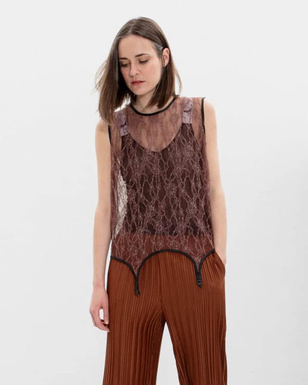 Lace suspender top brown