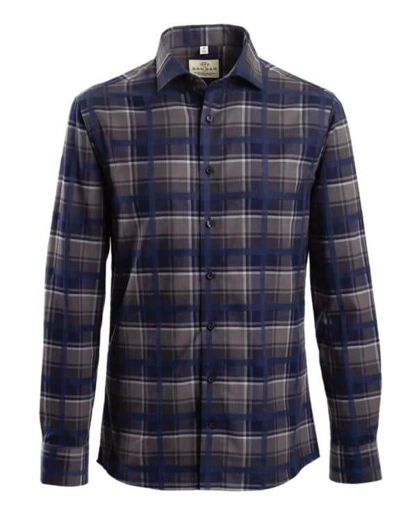 Navy mens check flannel shirt Slim Fit