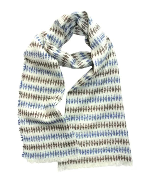 HARLEQUIN MERINO blend wool scarf blue-brown