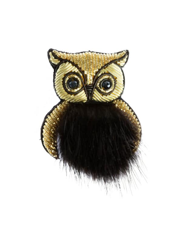 Goldwork brooch Furry Owl