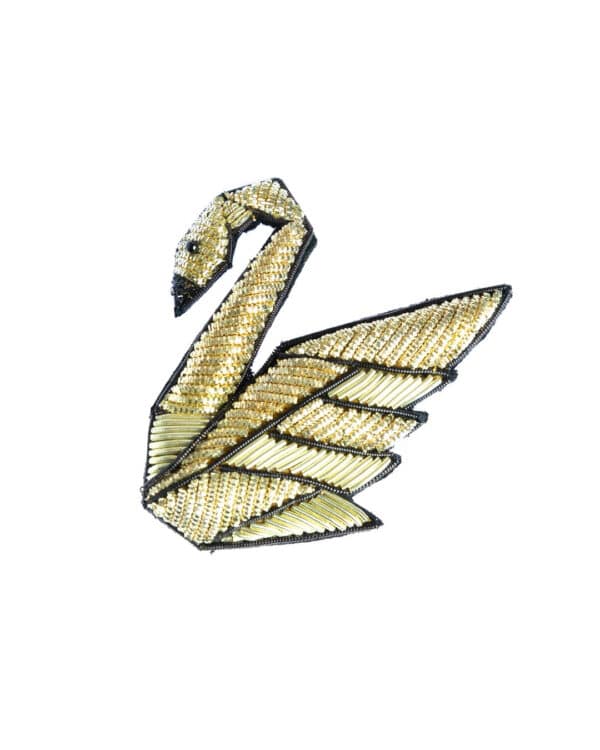 Goldwork brooch Origami Swan