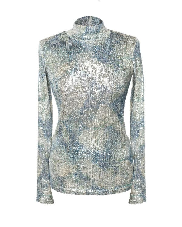 ELLIP Sequin Turtleneck Top – Light Blue