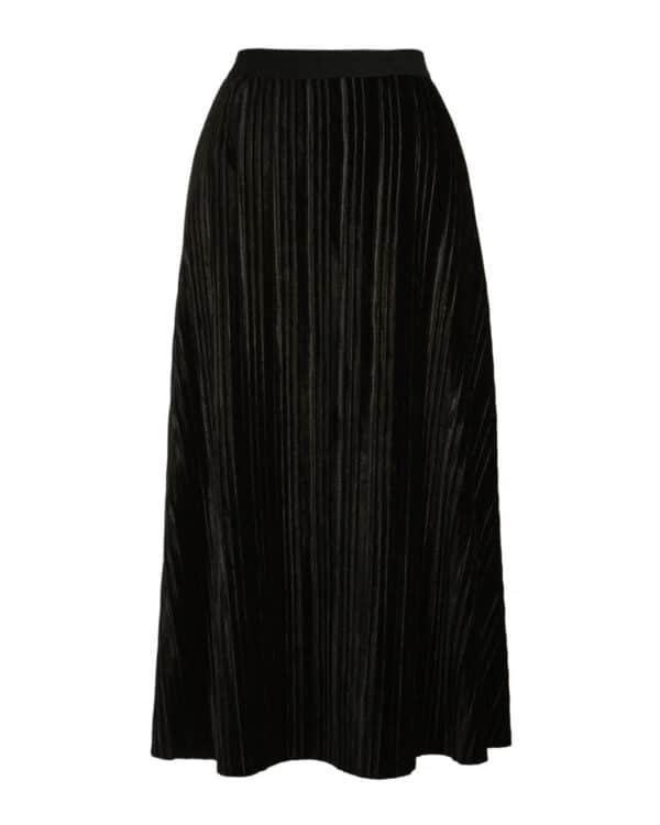 Erle Pleated Velvet Skirt – black