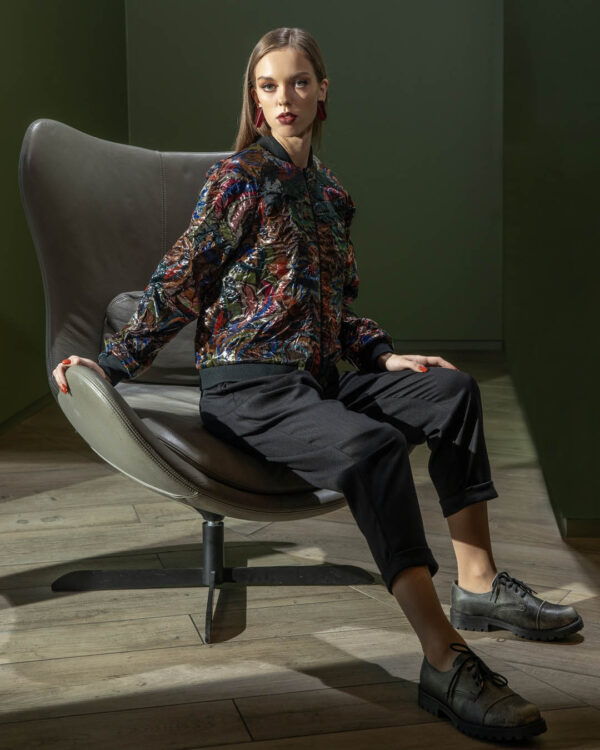 Bomber Jacket in Shiny Textured Fabric