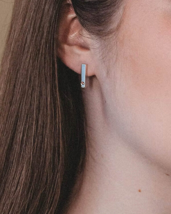 LINE Garnet & Sterling Silver ear studs