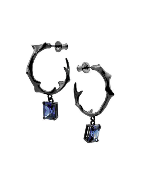 Earrings Milam Hoop With Midnight Blue Gem Black Vermeil