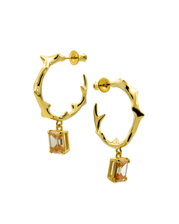 Earrings Milam Hoop With Champagne Gem Gold Vermeil