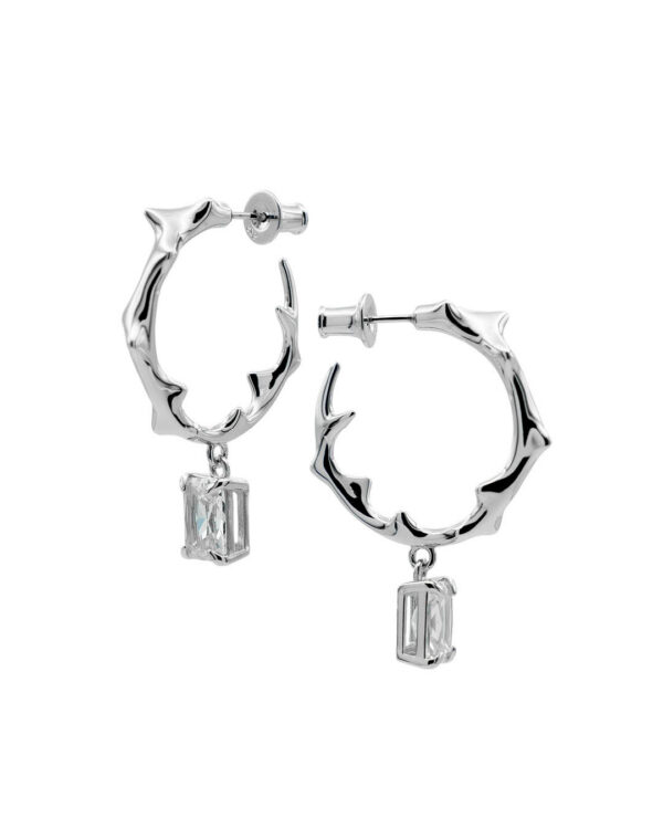 Earrings Milam Hoop With Clear Gem Rhodium Vermeil