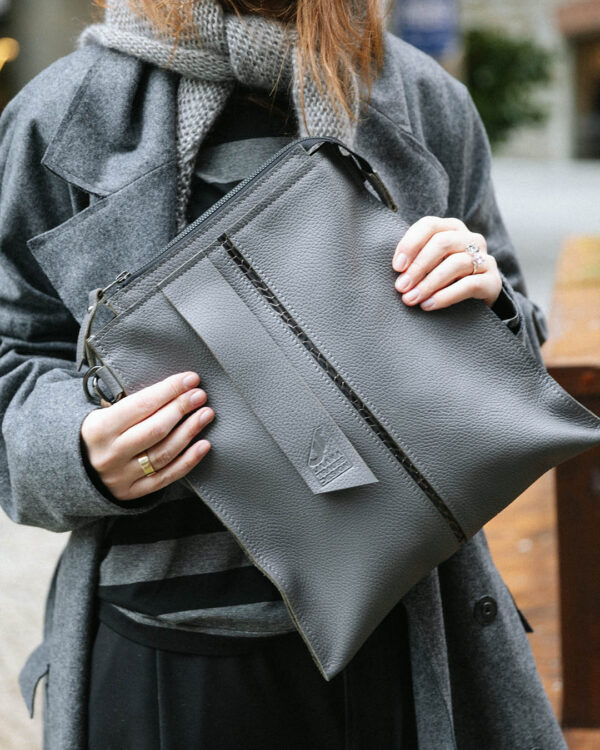 Leather tote bag Teide Gray