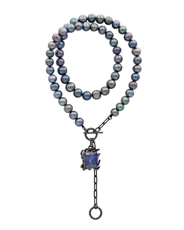 Orpheus Black Pearl Necklace With Midnight Blue Gem