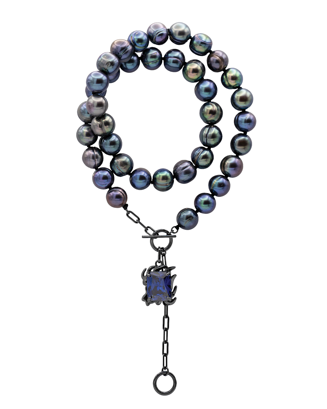 Grand Orpheus musta pärli kaelakee öösinise kiviga - NRNT_