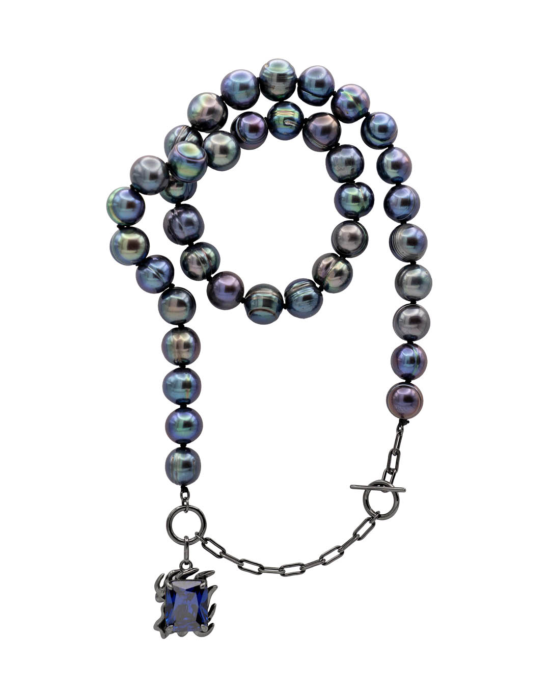 Grand Orpheus musta pärli kaelakee öösinise kiviga - NRNT_2