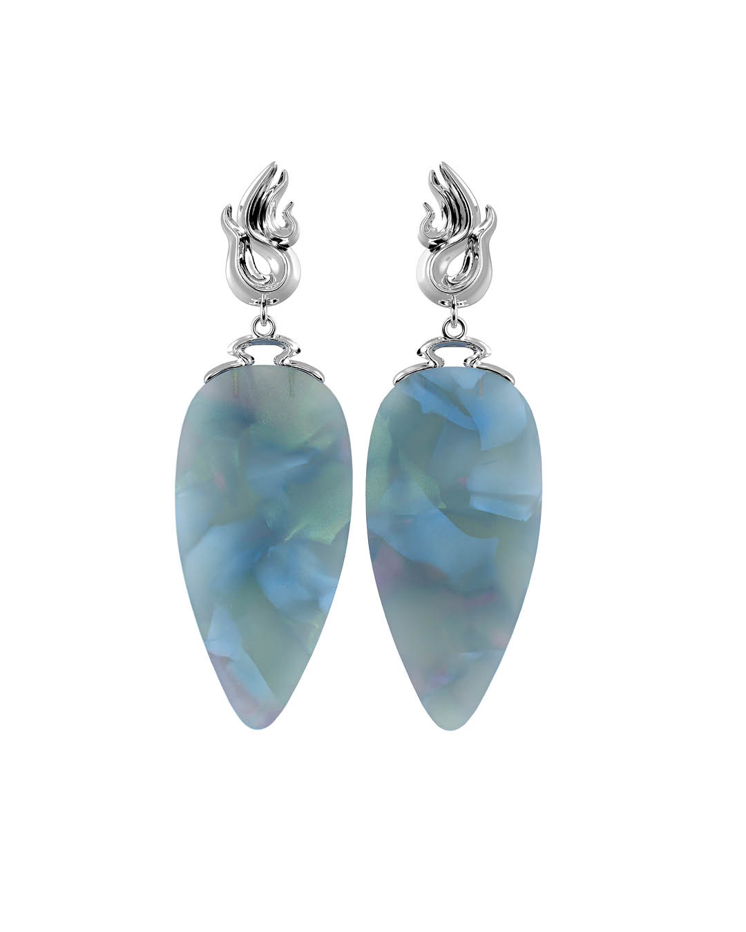 Roodiumkattega Chönyi kõrvarõngad merevahusinise pärlmutter ripatsiga - NRTN_