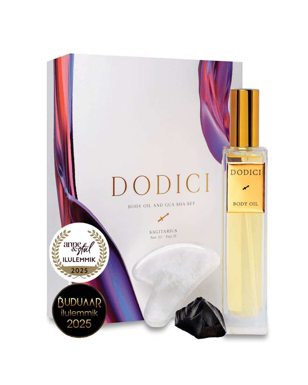 AMBUR I Keha- ja näoõli + gua sha + õnnekristalliga ilurituaali komplekt Dodici