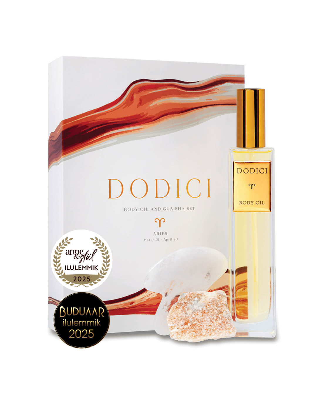 JÄÄR I Keha- ja näoõli + gua sha + õnnekristalliga ilurituaali komplekt Dodici