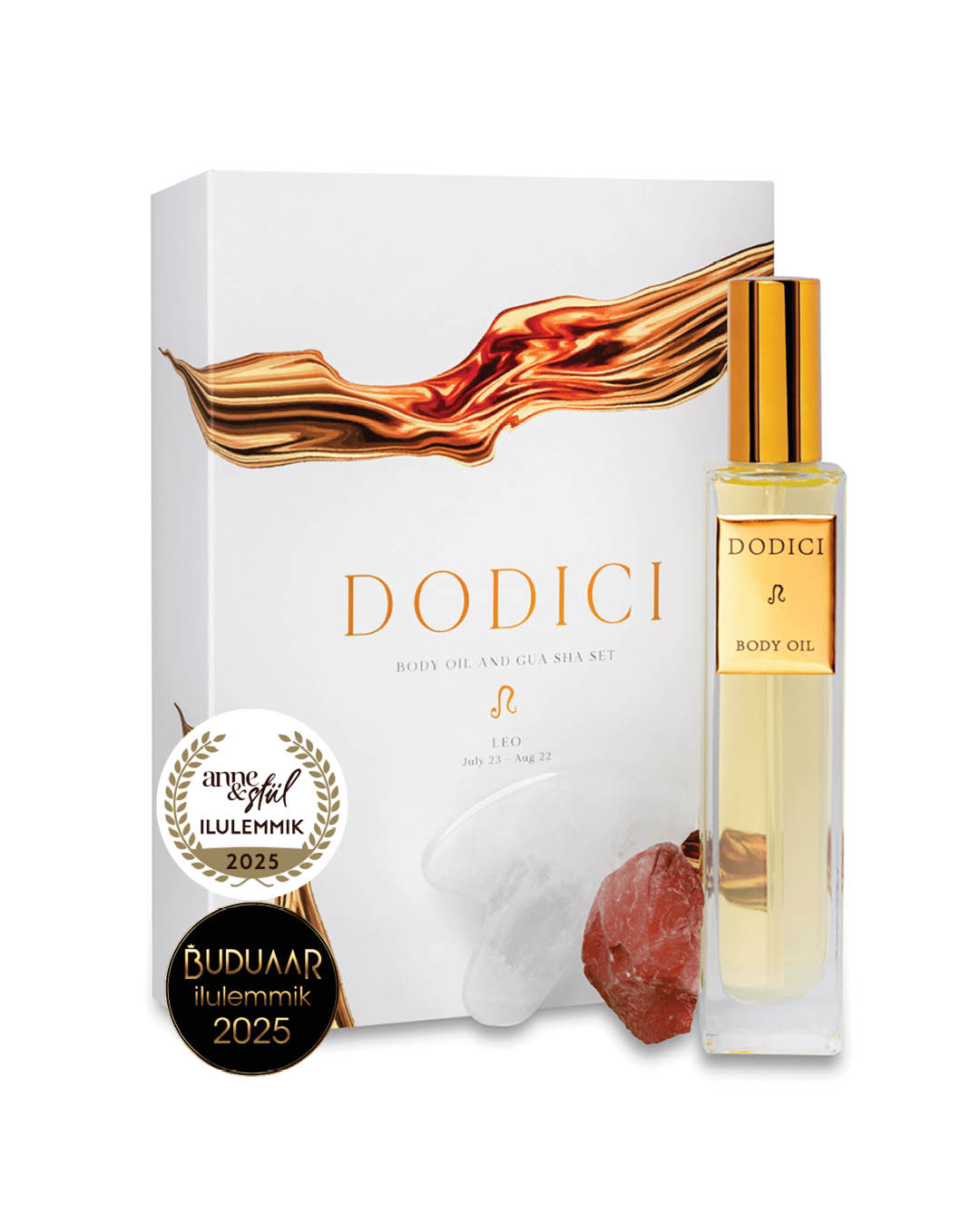 LÕVI I Keha- ja näoõli + gua sha + õnnekristalliga ilurituaali komplekt Dodici