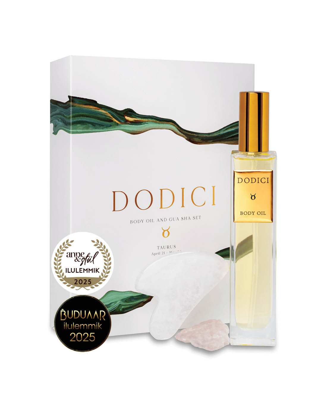 SÕNN I Keha- ja näoõli + gua sha + õnnekristalliga ilurituaali komplekt Dodici
