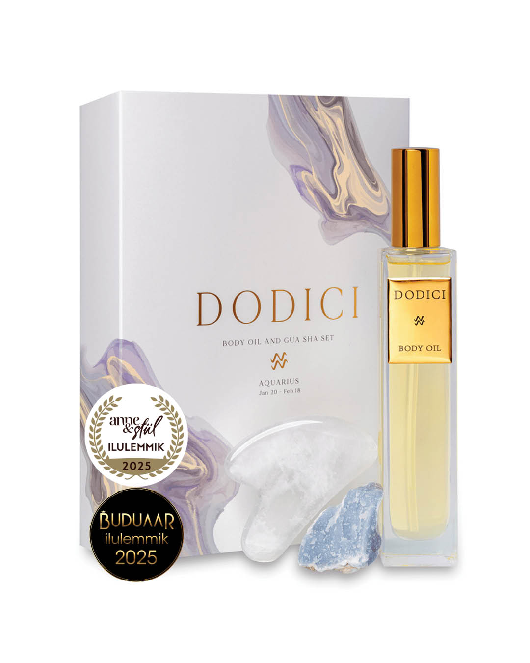 VEEVALAJA I Keha- ja näoõli + gua sha + õnnekristalliga ilurituaali komplekt Dodici